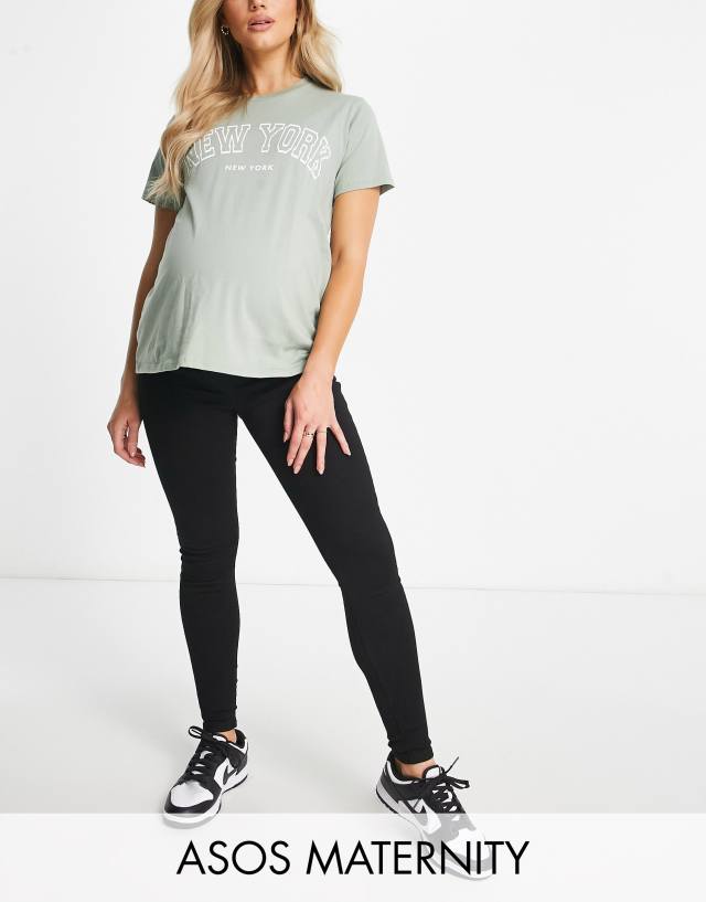 ASOS Maternity - ASOS DESIGN Maternity skinny jeans in black with over the bump waistband