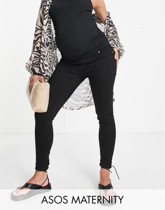 ASOS DESIGN Maternity skinny jeans in clean black with under the bump waistband