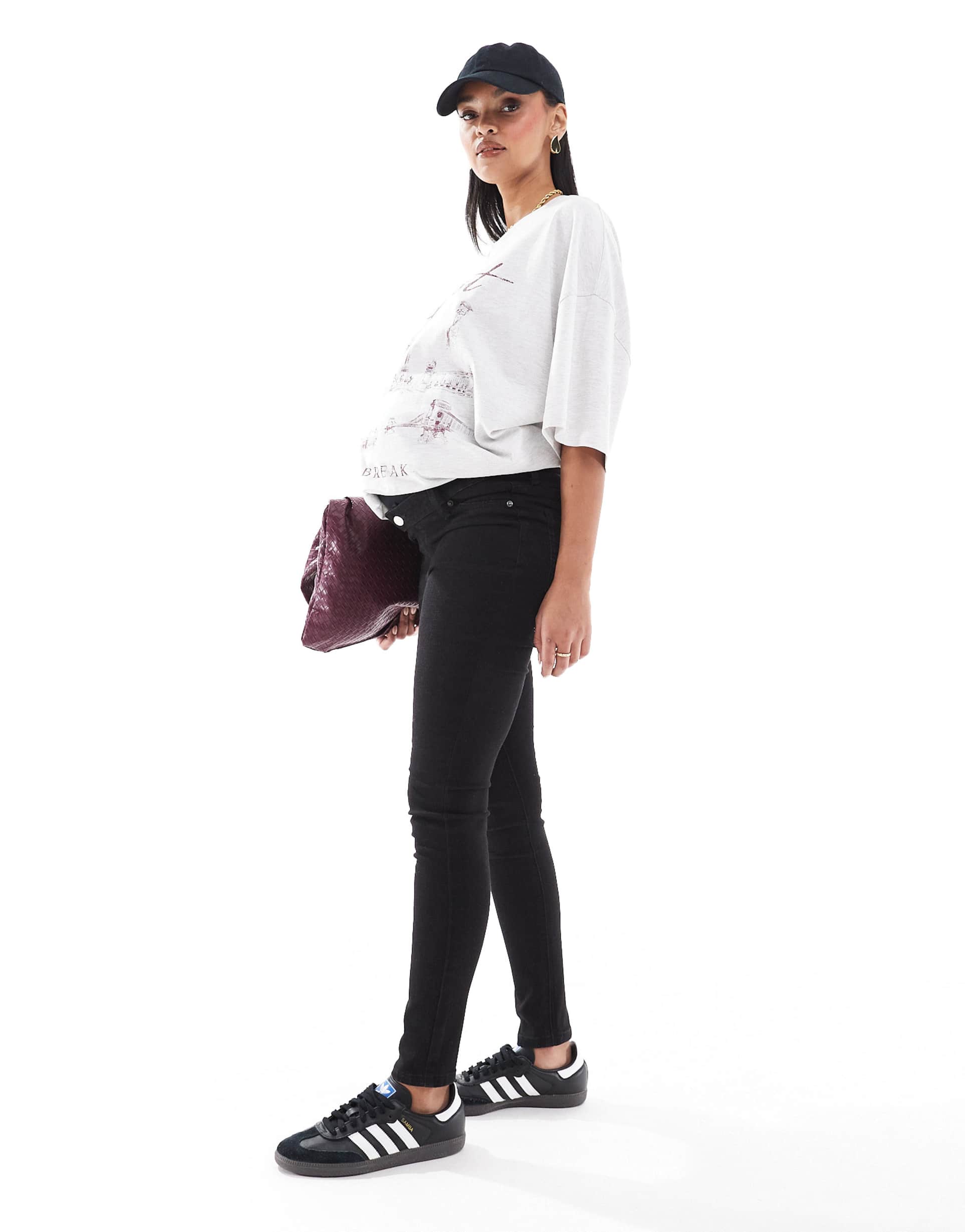 asos design maternity skinny jeans in clean black