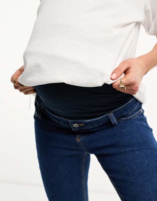 ASOS DESIGN Maternity skinny jeans in mid blue with over the bump waistband