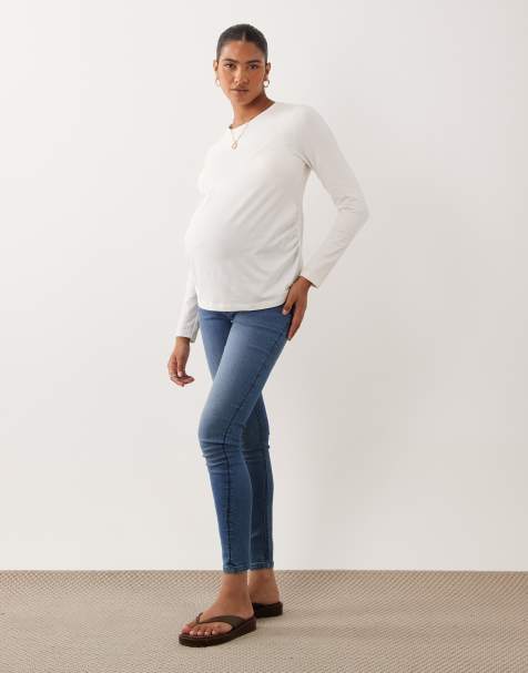 ASOS DESIGN Maternity skinny jeans in midwash blue - view 1