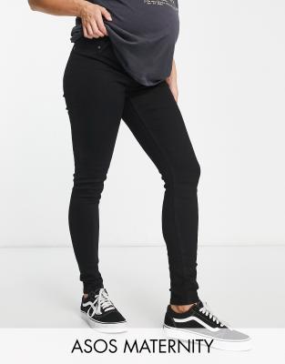 ASOS DESIGN Maternity - Skinny-Jeans in Schwarz mit Überbauchbund