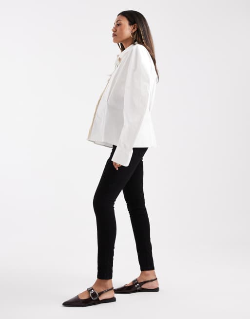 ASOS DESIGN Maternity – Skinny-Jeans in Schwarz mit Überbauchbund, 2 von 5