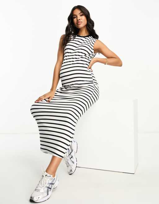 Striped maternity outlet maxi dress