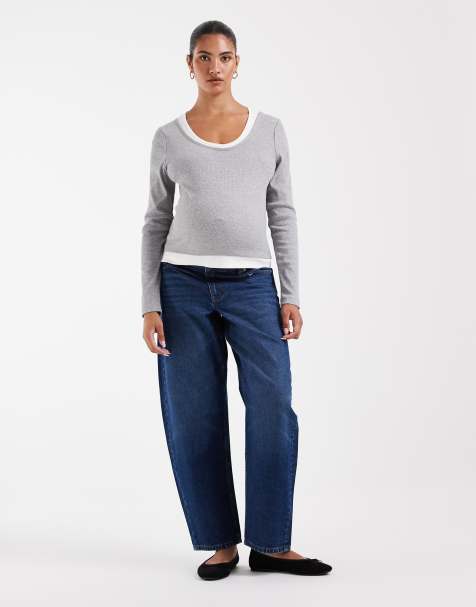 ASOS DESIGN Maternity slim barrel jean in dark blue - view 1