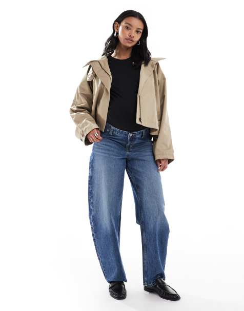 ASOS DESIGN Maternity slim barrel leg jeans in mid blue - view 1