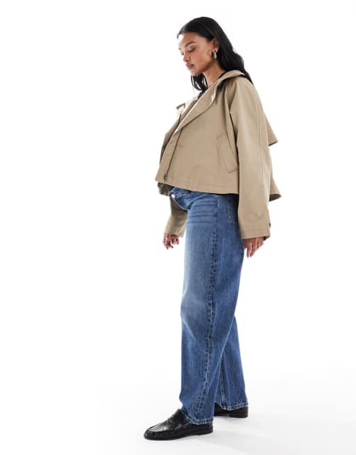 ASOS DESIGN Maternity slim barrel leg jeans in mid blue