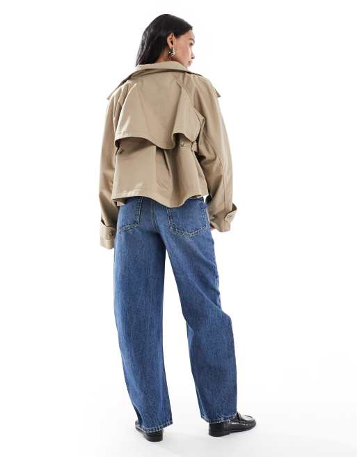 ASOS DESIGN Maternity slim barrel leg jeans in mid blue, 3 of 5