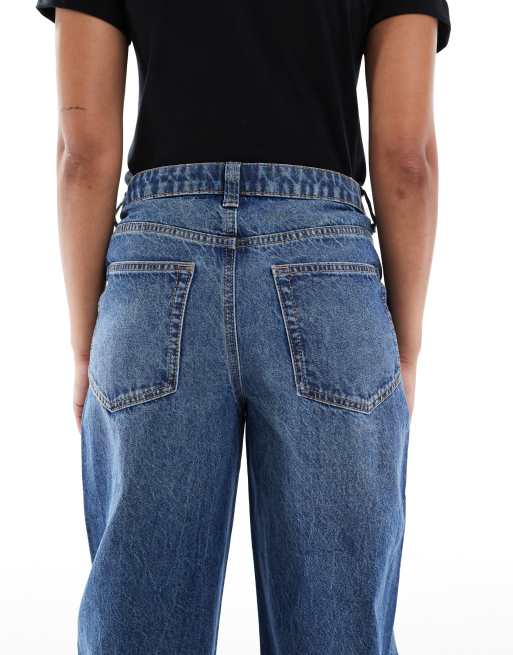 ASOS DESIGN Maternity slim barrel leg jeans in mid blue