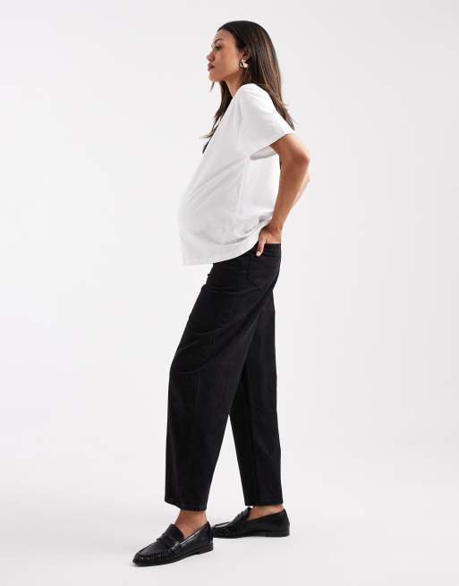 ASOS DESIGN Maternity slim barrel leg jeans in washed black