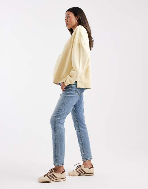 ASOS DESIGN Maternity slim fit comfort jeans in mid blue ASOS