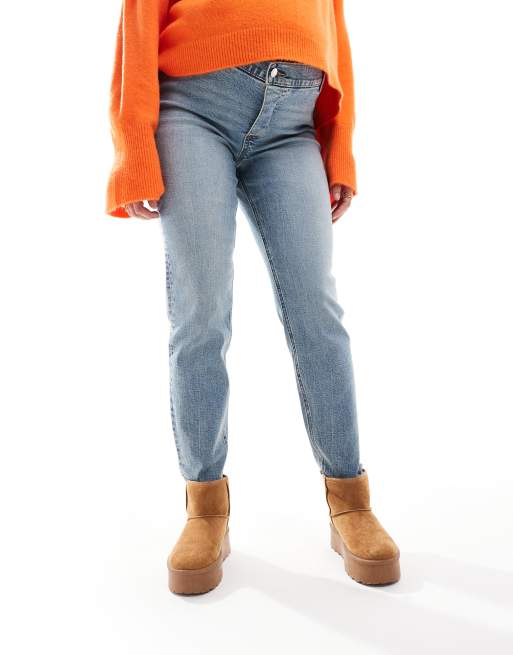 ASOS DESIGN Maternity slim fit comfort mom jeans in mid blue ASOS