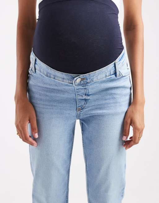 ASOS DESIGN Maternity slim fit comfort mom jeans in mid blue