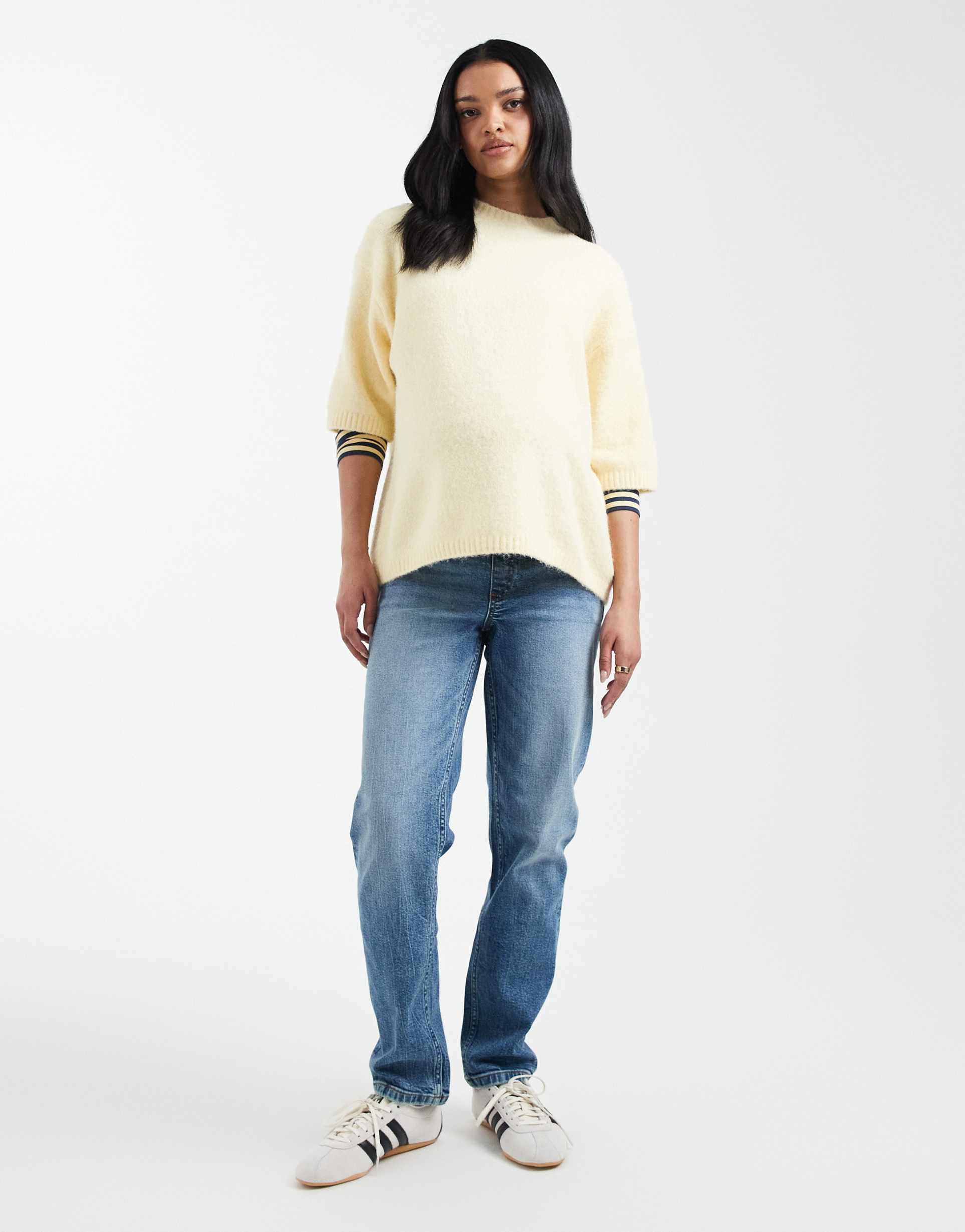 asos design maternity slim fit mom jeans in vintage wash