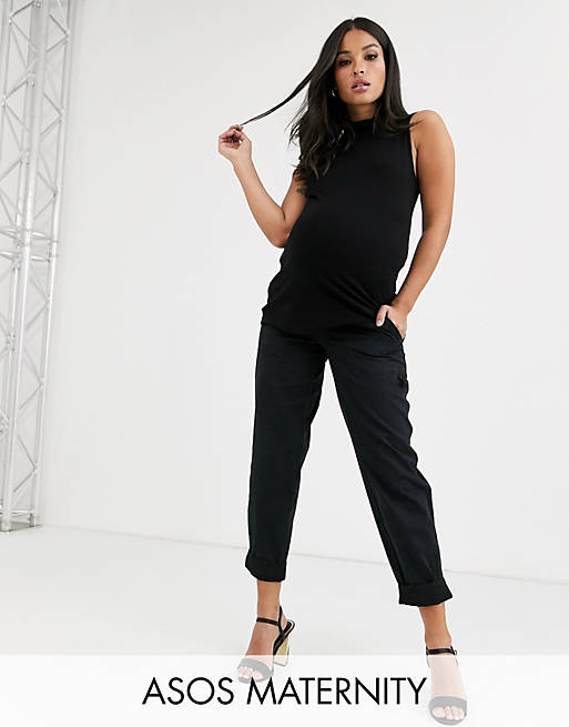 ASOS DESIGN Maternity slim leg combat trousers in black with under bump waistband