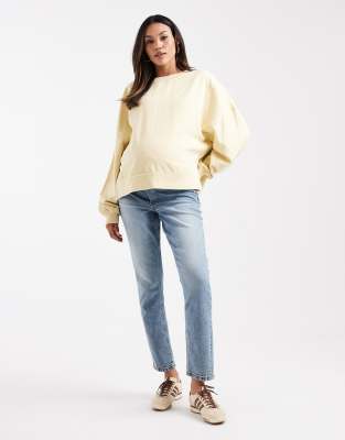 Shop Asos Maternity Asos Design Maternity Slim Mom Jeans In Mid Blue