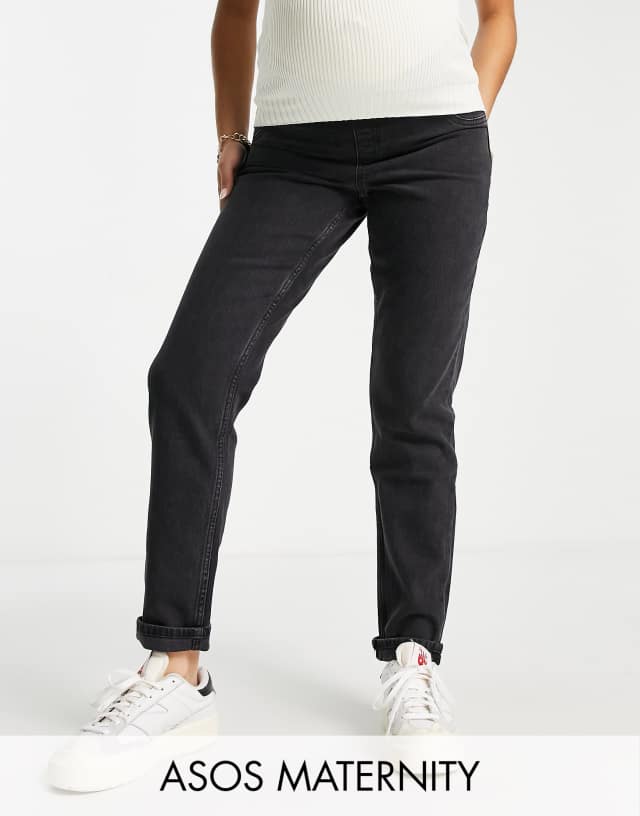 ASOS DESIGN Maternity slim mom jeans in washed black with under the bump waistband