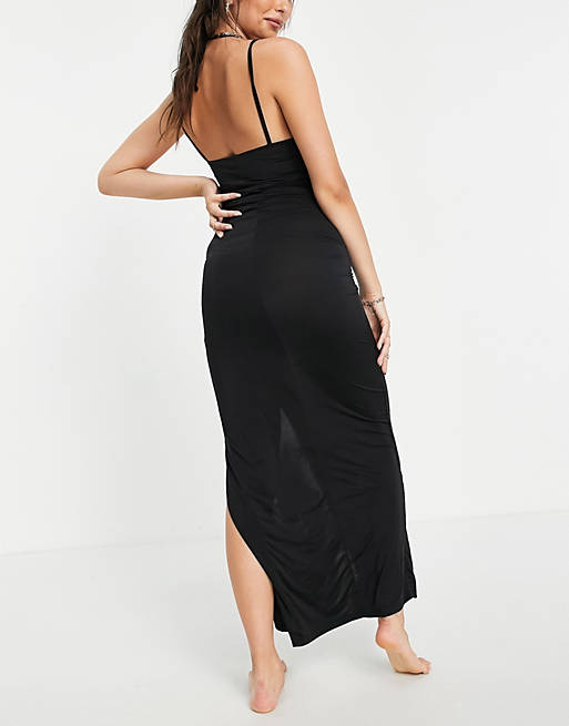  maternity slinky maxi beach dress with ring detail 