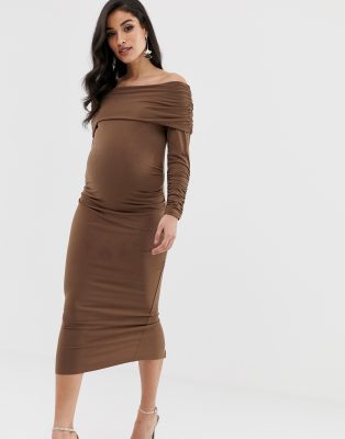 slinky ruched midi dress