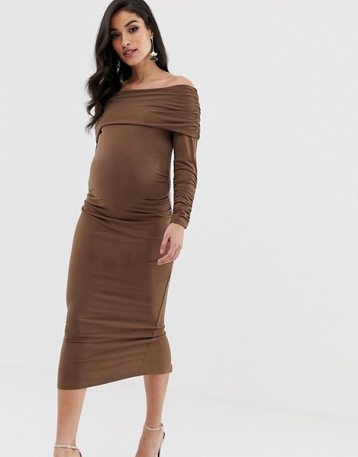ASOS DESIGN Maternity Slinky Ruched Midi Dress | ASOS