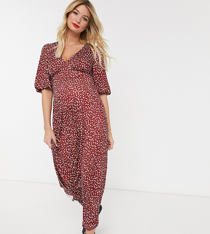 ASOS DESIGN Maternity slinky tea maxi dress in polka dot-Multi