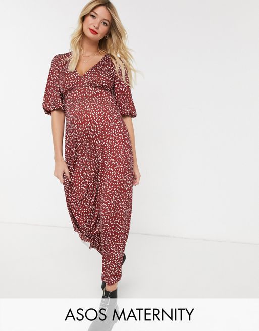 Asos Design Maternity Slinky Tea Maxi Dress In Polka Dot Asos 