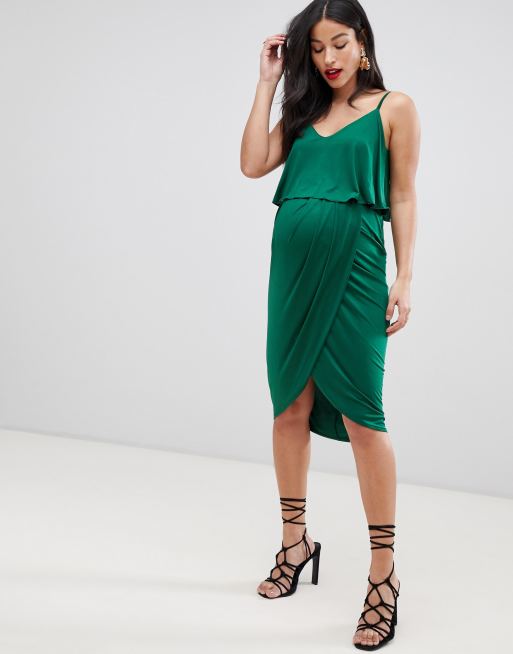 ASOS DESIGN Maternity wrap slinky blouson sleeve midi dress in