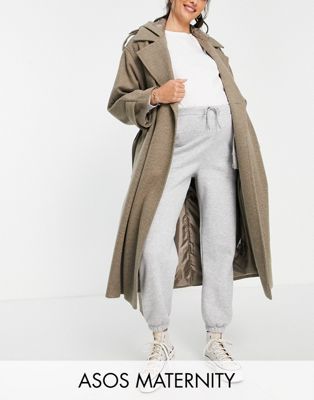 ASOS DESIGN Maternity slouchy belted coat with hood in mushroom - ASOS Price Checker