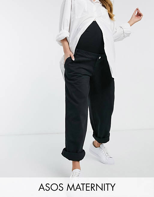 Women Maternity slouchy chino trouser in black with over the bump band 