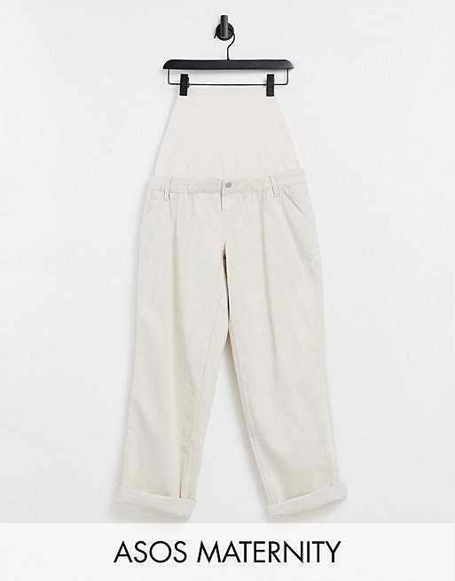  Maternity slouchy chino trouser in cream with over the bump band 