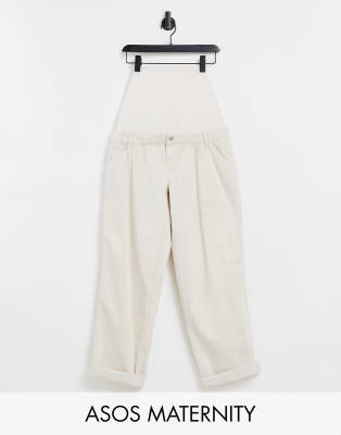 ASOS DESIGN Maternity slouchy chino trouser in cream with over the bump band