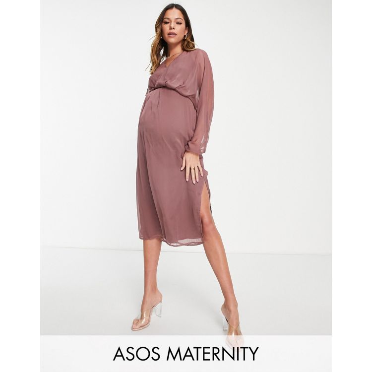 ASOS DESIGN Maternity wrap slinky blouson sleeve midi dress in