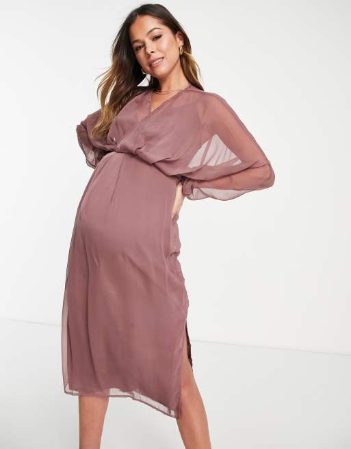 ASOS DESIGN Maternity one shoulder blouson midi dress in linen