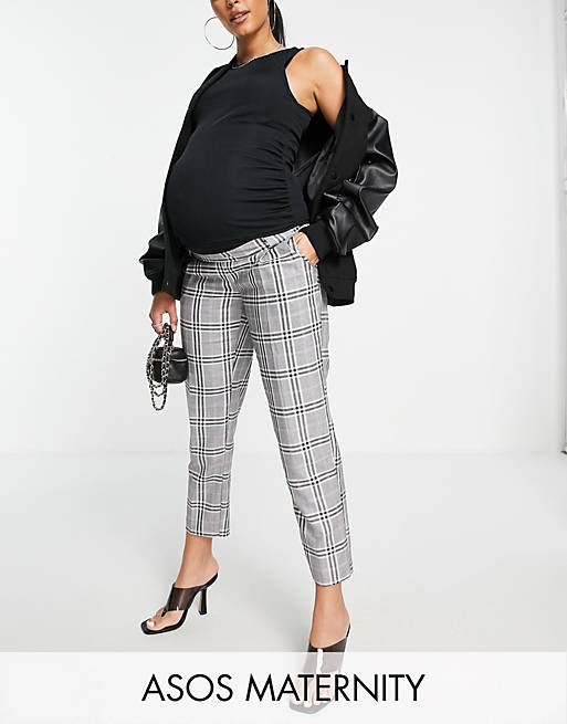ASOS DESIGN Maternity smart tapered trouser in purple pow check