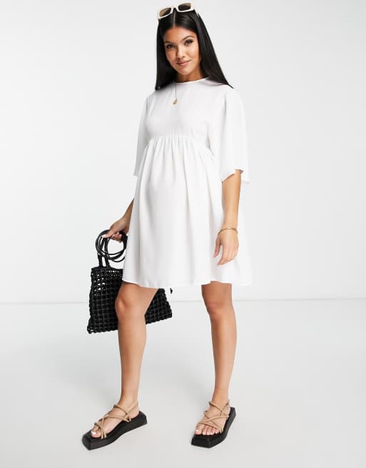 ASOS DESIGN Maternity plunge tie waist kimono sleeve crinkle beach cover up  in white, ASOS