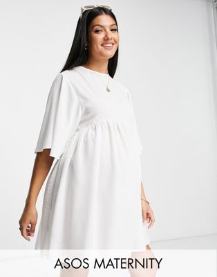 Asos Design Maternity Smock Dress With Kimono Sleeves In White