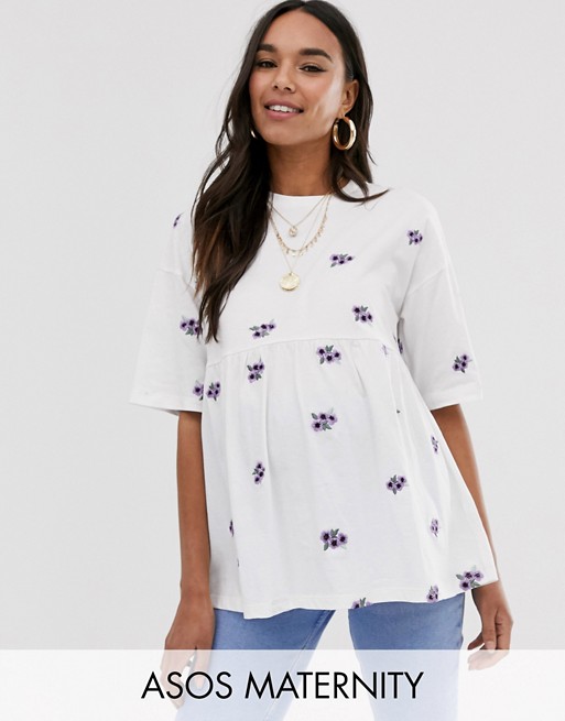 ASOS DESIGN Maternity smock in all over pretty floral embroidery