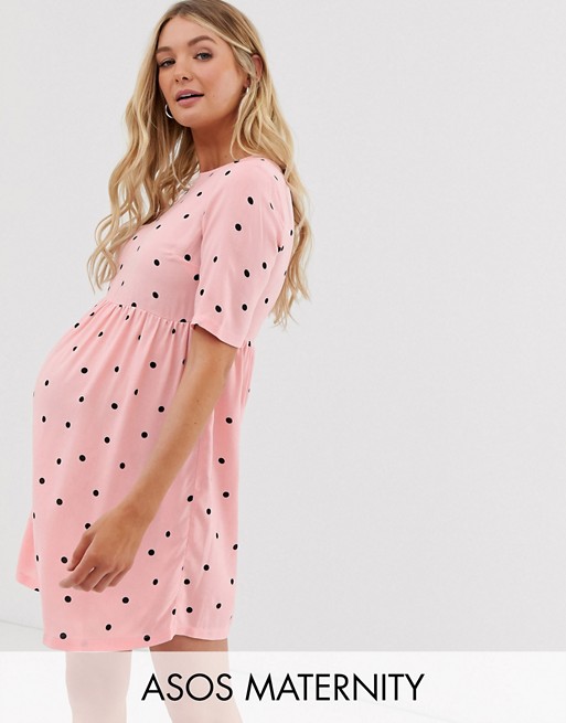 ASOS DESIGN Maternity smock mini dress in polka dot