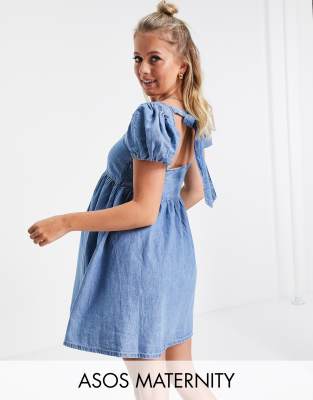 ASOS Maternity ASOS DESIGN Maternity soft denim babydoll dress in midwash-Blue