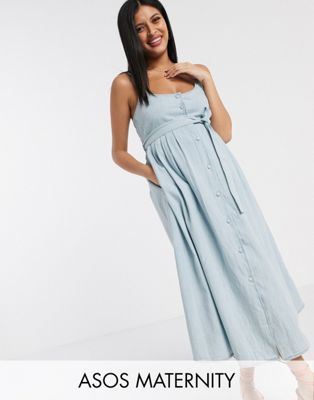 ASOS DESIGN Maternity soft denim midi dress in midwash blue | ASOS