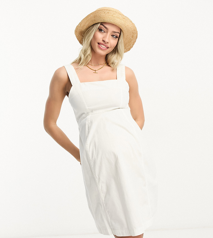 Asos Maternity Asos Design Maternity Soft Denim Mini Pinny Dress In Off White