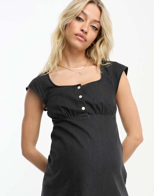 ASOS DESIGN Maternity soft denim seamed mini tea dress in washed black