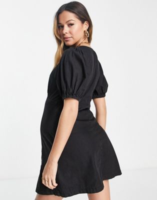 ASOS DESIGN Maternity soft denim seamed mini tea dress in washed black