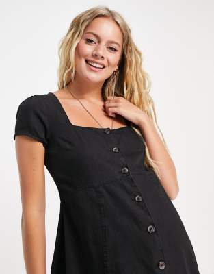 ASOS DESIGN Maternity soft denim seamed mini tea dress in washed black