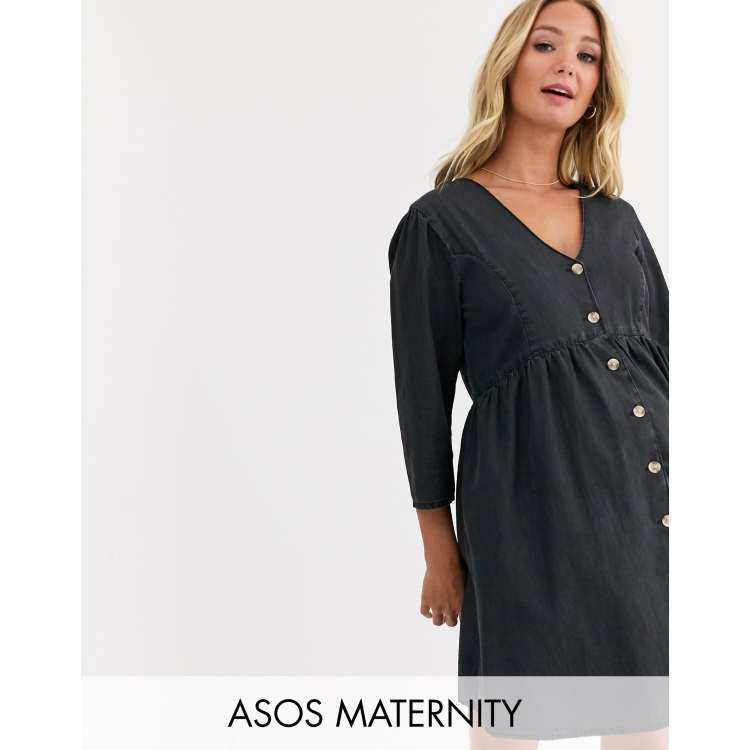 asos maternity denim dress ASOS DESIGN Maternity soft denim smock maxi dress with bow back in midwash  blue