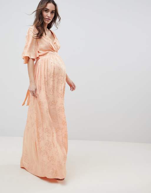 ASOS DESIGN Maternity Soft Jacquard Maxi Dress With Flutter Sleeve | ASOS