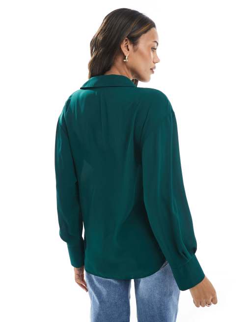 ASOS DESIGN Maternity soft wrap shirt in olive, 4 of 4