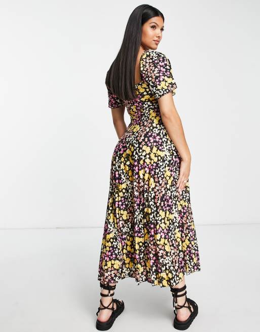 ASOS DESIGN Maternity - Sort midikjole med plisseret knude og blomstermønster, 2 af 4
