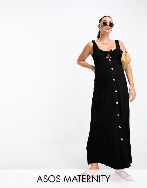 ASOS DESIGN Maternity - Sort midikjole uden ærmer med knapper og bindebåndsdetalje