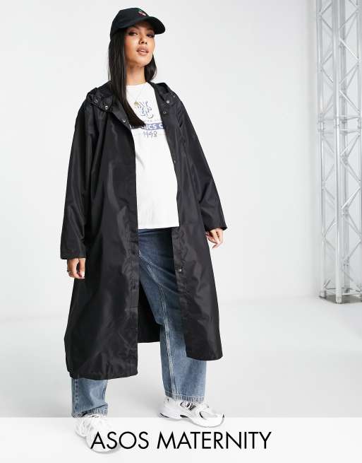 ASOS DESIGN Maternity - Sort, oversized regn-parkafrakke